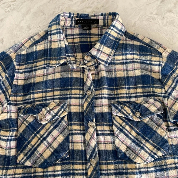 Sanctuary Flannel button down Shirt  Women small Blue Plaid Cotton - Picture 9 of 12